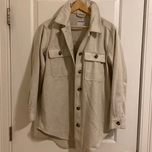 Long, cream colored Old Navy flannel shacket